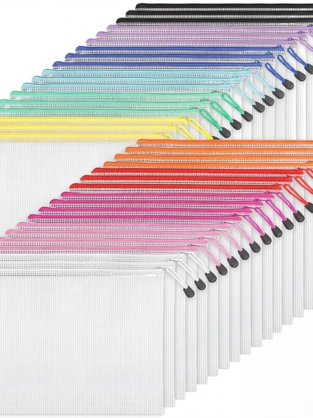 36pcs Mesh Zipper Pouch Bags A4 Size Board Game Storage Plastic 11 Colors Letter